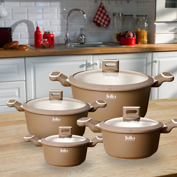 ELITE-PROF COOKWARE SET 8 PIECES-BROWN