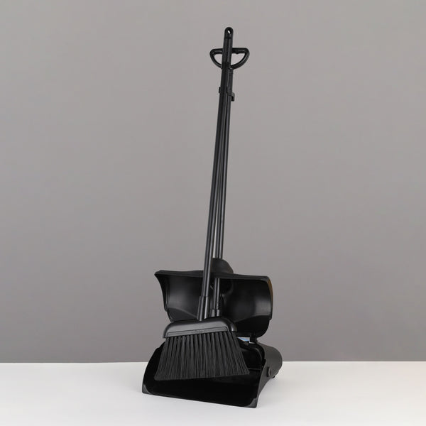 BROOM & COVERED DUSTPAN WITH ALLOY HANDLE SET | STAND-UP SWEEPING SET FOR HOME & COMMERCIAL CLEANING