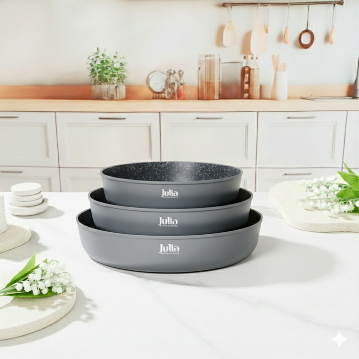 Julia Elite Edge Round Pan Set 3pc Non-Stick Induction | Gray – Julia UAE