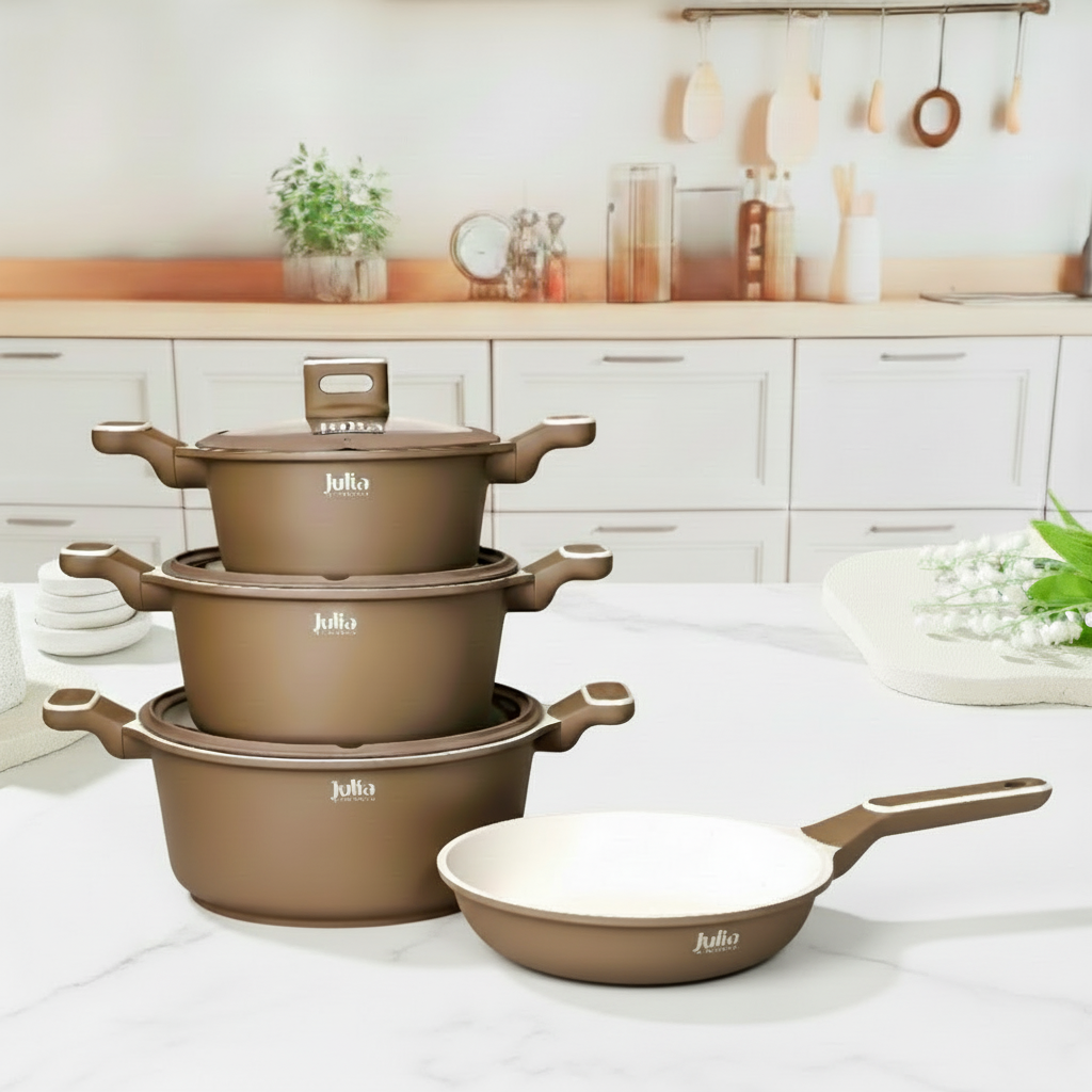 Julia Elite Prof Cookware Set 7pc Non-Stick Induction | Brown – Julia UAE