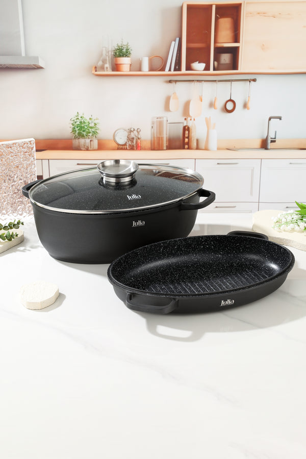 ELITE-PRO PLUS OVAL ROASTER WITH LID 3PCS 39CM-BLACK