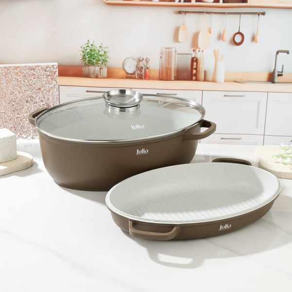ELITE-PROF OVAL ROASTER WITH LID 3PCS 39CM-BROWN
