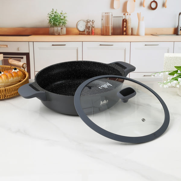 ELITE-EDGE SHALLOW CASSEROLE WITH LID 28CM-GRAY