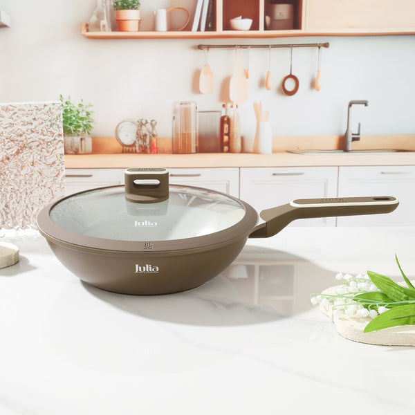 ELITE-PROF WOK PAN WITH LID 28CM-BROWN